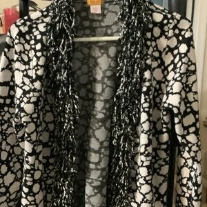 Ruby Rd. Black and‎ White Teddy Jacket, small, fringe